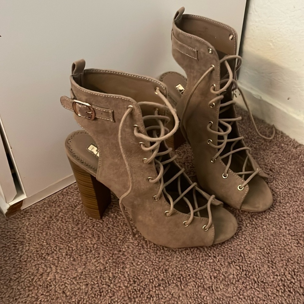 Lace up wood block heels